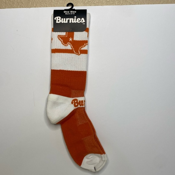 Burnies Mens Sock Sox NWT Texas Orange and White Size 6-13 - Picture 1 of 6